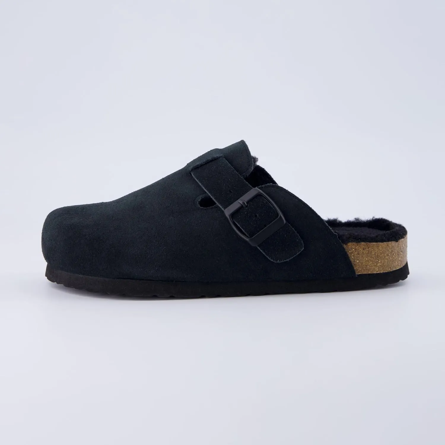 CUSHIONAIRE Women's Hana Cork footbed clog with Genuine Leather upper, Faux Fur lining, and  Comfort