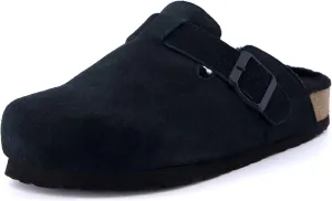 CUSHIONAIRE Women's Hana Cork footbed clog with Genuine Leather upper, Faux Fur lining, and  Comfort