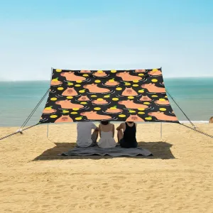 Cute Capybara Fruits Black Beach Camping Tent Sun Shelter for Whole Family, Beach Shade Canopy with UPF50  UV Protection,Easy Set Up and Carry,Outdoor Shade for Trips, Fishing, Backyard Fun Pic