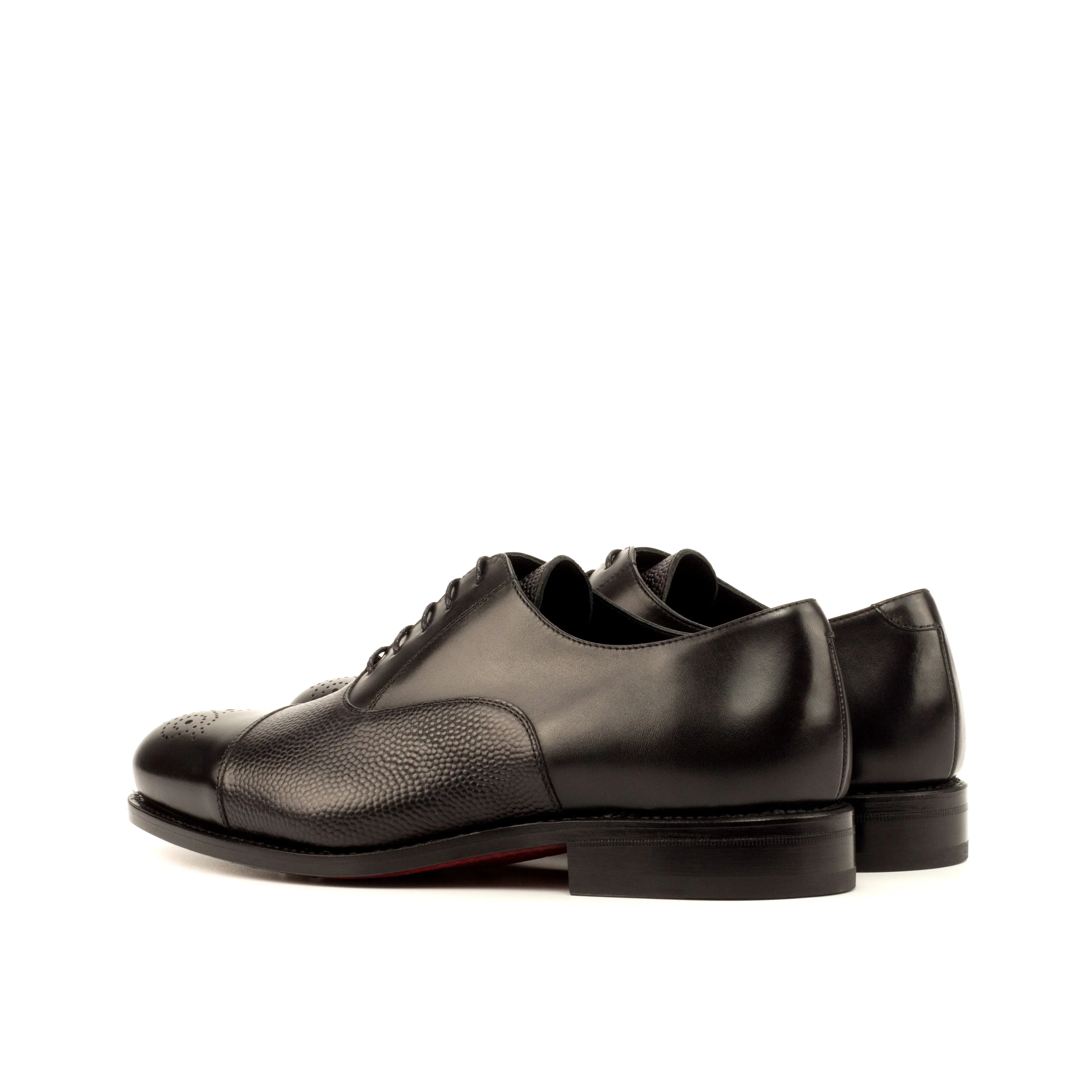 DapperFam Rafael in Black Men's Italian Leather & Italian Pebble Grain Leather Oxford