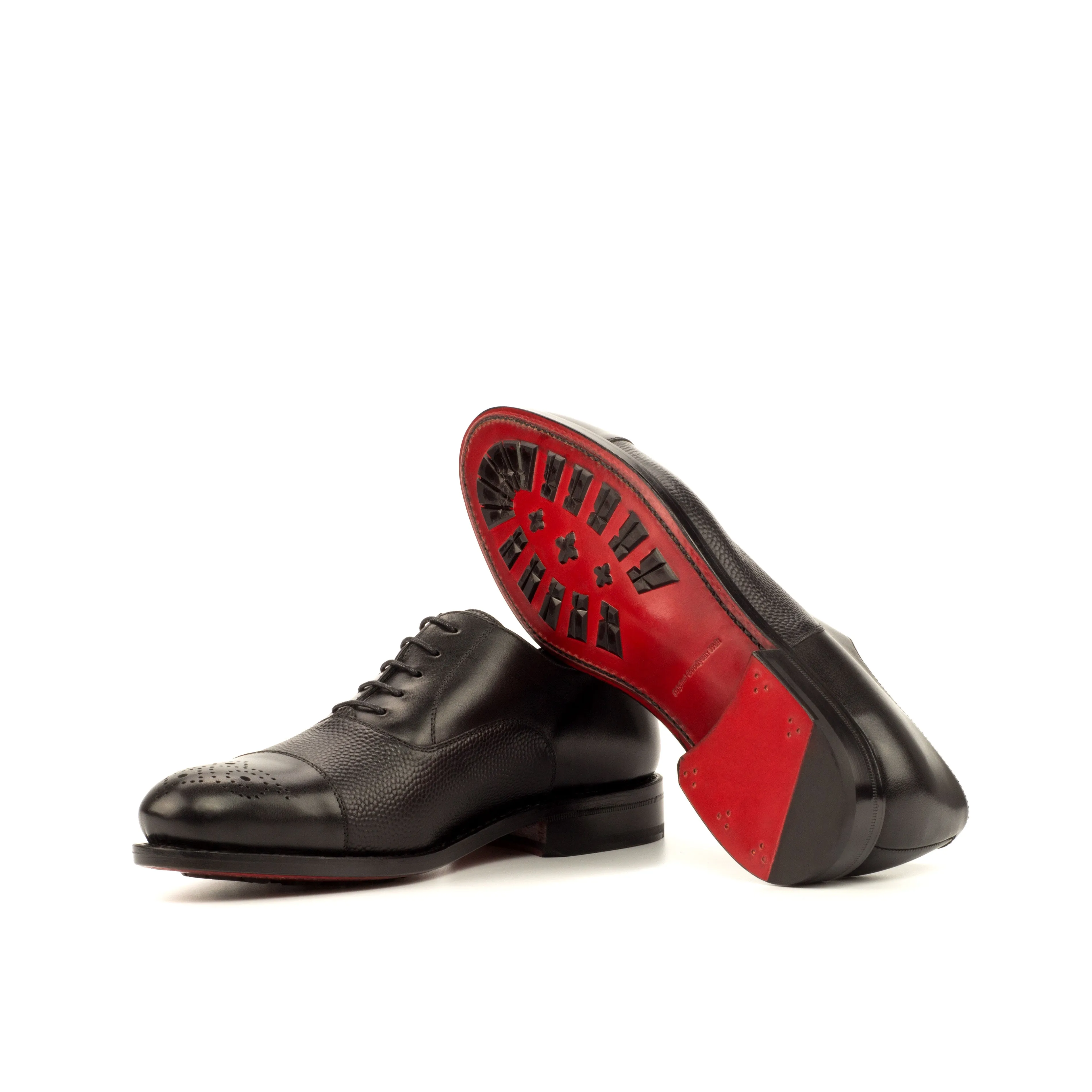 DapperFam Rafael in Black Men's Italian Leather & Italian Pebble Grain Leather Oxford