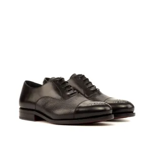 DapperFam Rafael in Black Men's Italian Leather & Italian Pebble Grain Leather Oxford