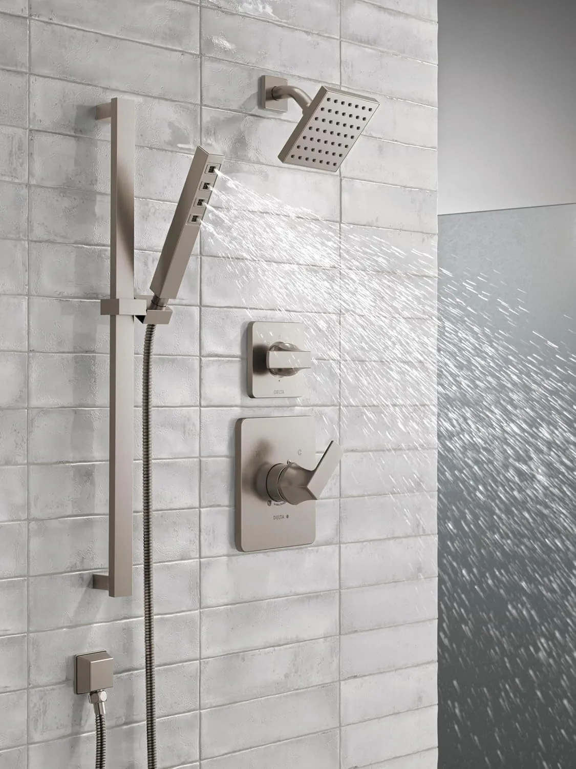 Delta Faucet Single-Spray H2Okinetic Slide Bar Hand Held Shower with Hose, Brushed Nickel Handheld Shower Head, Slide Bar Hand Shower, Handheld Shower, Detachable Shower Head, Stainless 51567-SS