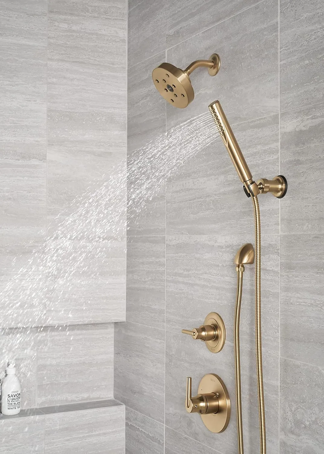 Delta Faucet Trinsic Single Spray Wall-Mount Hand Shower, Hand Held Shower with Hose, Gold Handheld Shower Head, Slide Bar Hand Shower, Handheld Shower, Champagne Bronze 55085-CZ