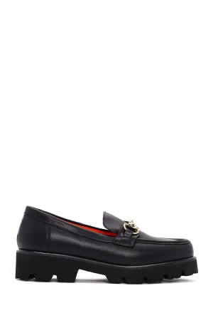 Derimod Flex Kadın Siyah Deri Maskülen Loafer