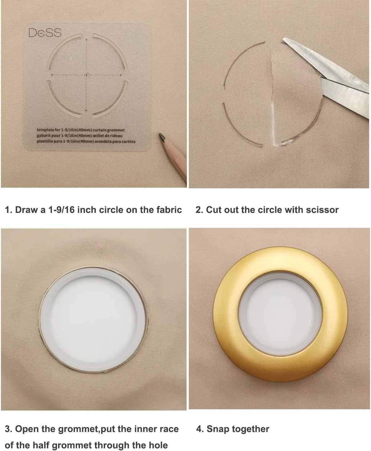 DeSS 48 Pack Curtain Grommets 1-9/16"(40mm) Inner Diameter Plastic Curtain Rings Nanoscale Low Noise Roman Ring (Matte Gold)