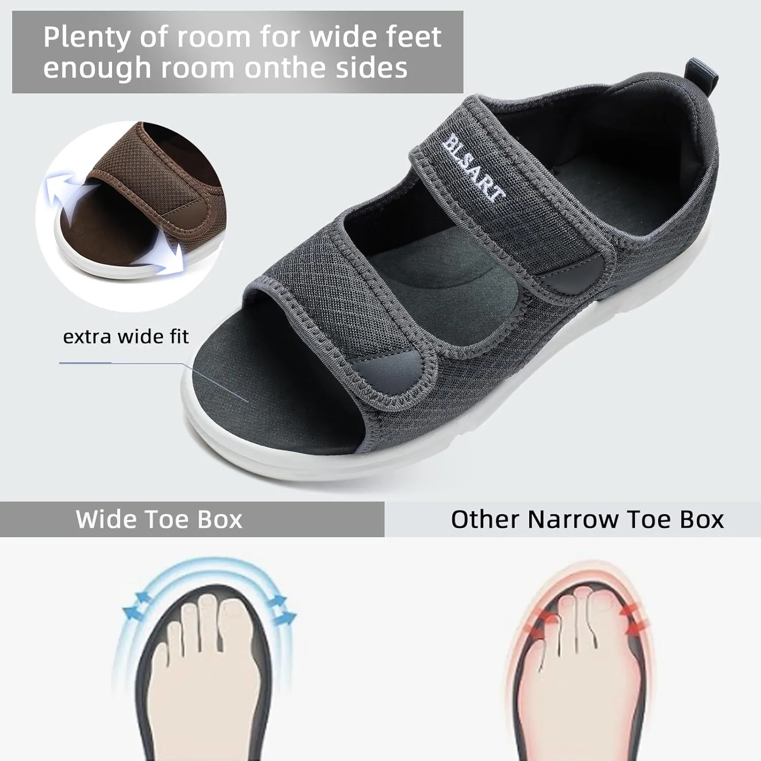 Diabetic Sandals for Men Wide Toe Swollen Feet Adjustable for Foot Pain ReliefOpen Toe Casual Athletic Sandals for Outdoor Beach Travel Summer