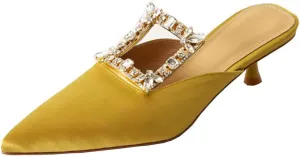 Divanne Heeled Mules for Women, Diamond Kitten Heels Mules Slides Pointed Toe Backless Slingback Pumps Crystal Dress Sandals