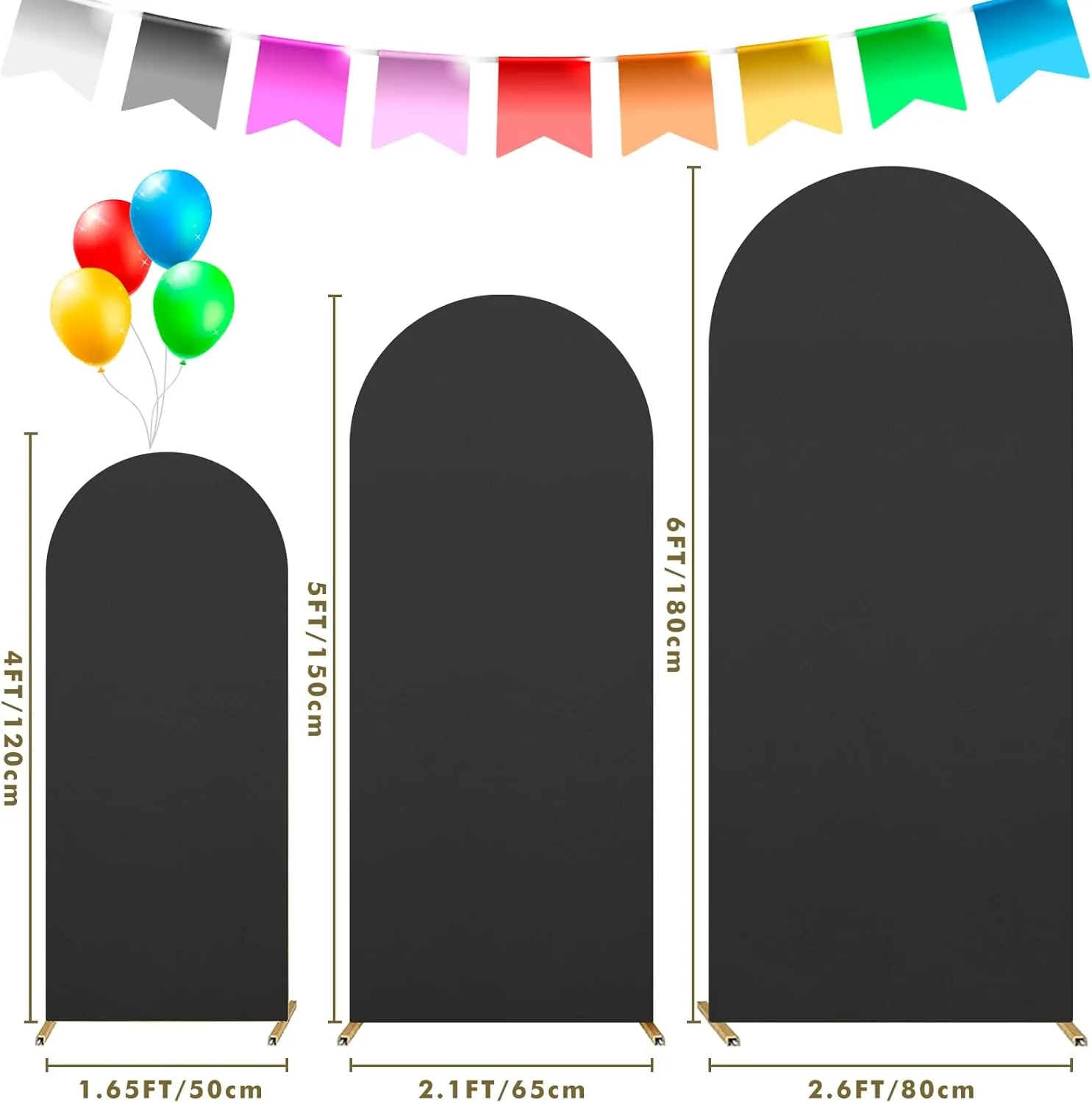Dofilachy Arch Backdrop Cover - Stretchy Fabric for Wedding Arch Stand, Set of 3 Spandex Covers (4FT, 5FT, 6FT, Black)