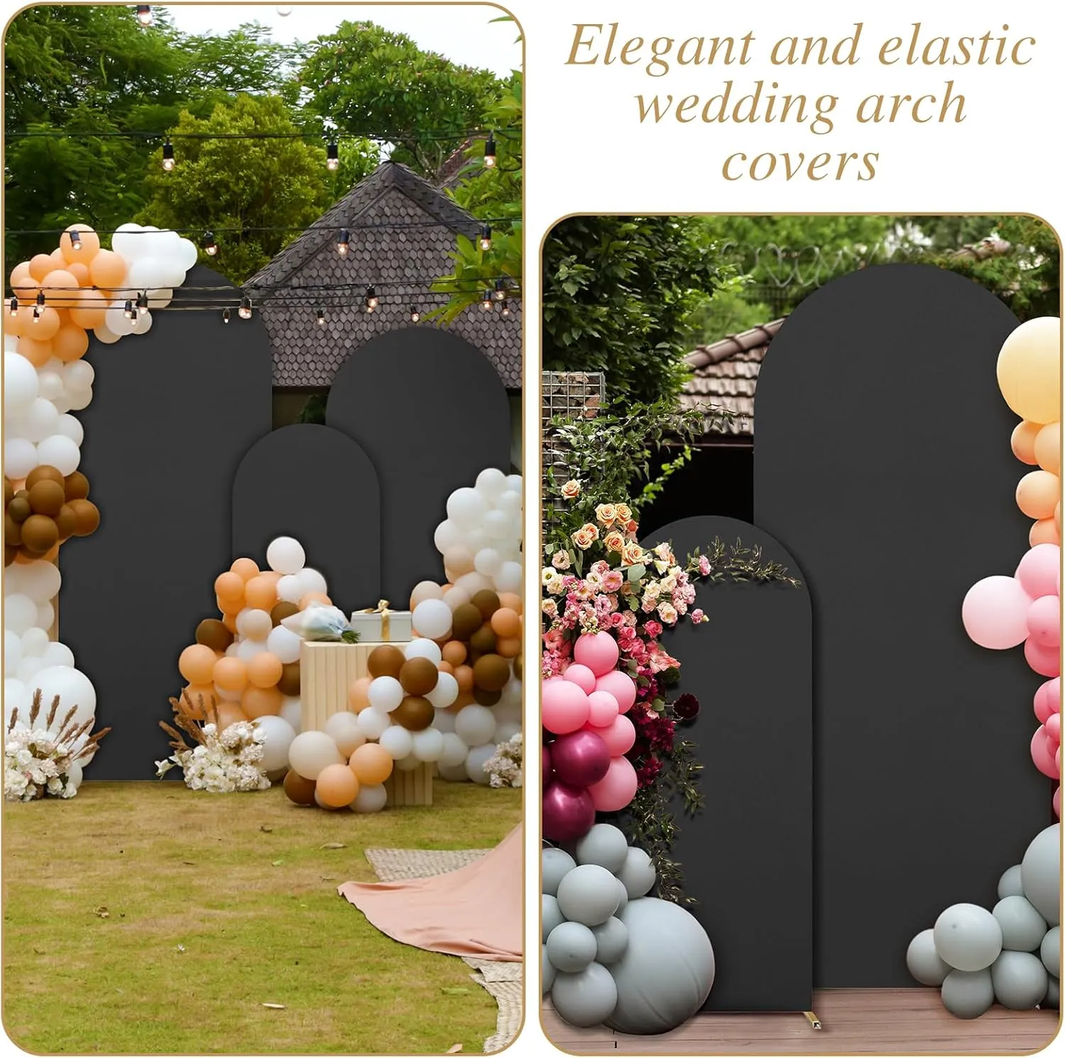 Dofilachy Arch Backdrop Cover - Stretchy Fabric for Wedding Arch Stand, Set of 3 Spandex Covers (4FT, 5FT, 6FT, Black)