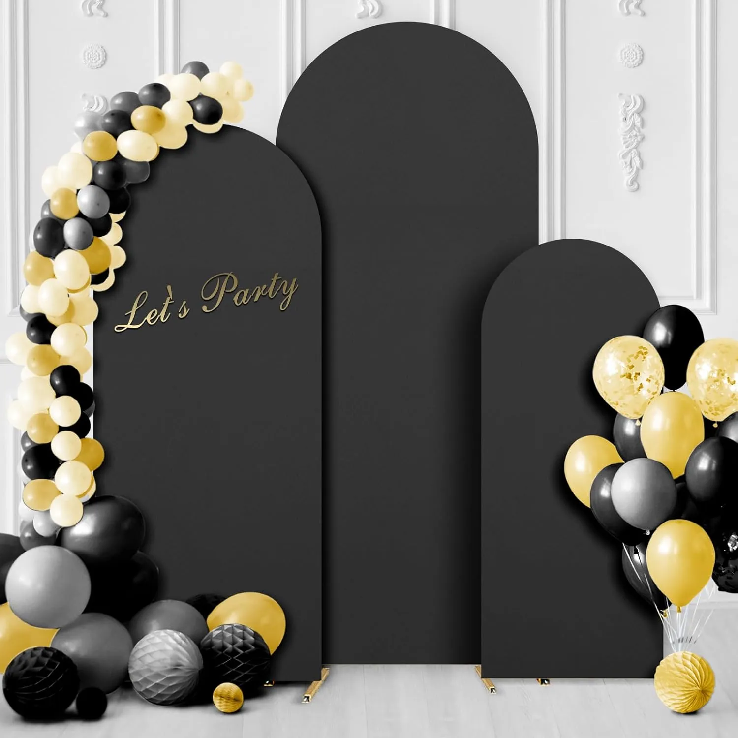 Dofilachy Arch Backdrop Cover - Stretchy Fabric for Wedding Arch Stand, Set of 3 Spandex Covers (4FT, 5FT, 6FT, Black)