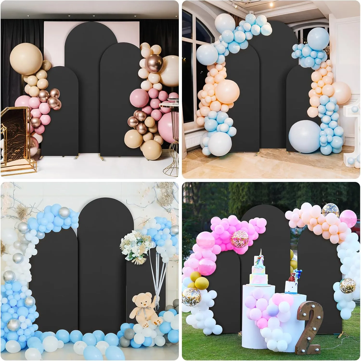 Dofilachy Arch Backdrop Cover - Stretchy Fabric for Wedding Arch Stand, Set of 3 Spandex Covers (4FT, 5FT, 6FT, Black)