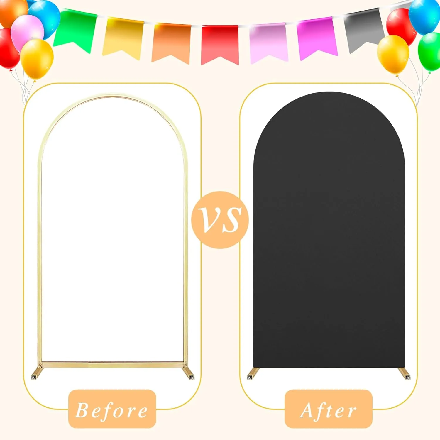 Dofilachy Arch Backdrop Cover - Stretchy Fabric for Wedding Arch Stand, Set of 3 Spandex Covers (4FT, 5FT, 6FT, Black)