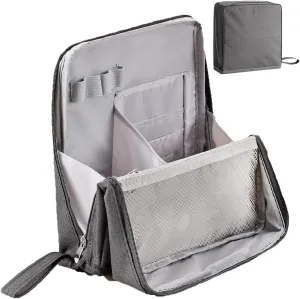 Doresty Makeup Bag, Multi-Purpose Large Capacity Oxford Cloth Standing Makeup Bag, Parallel Traveler Make-up Bags Fold Down, Toiletry Bags with Compartments for Traveling Women (D1)