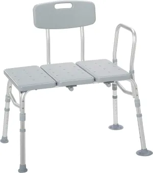 Drive Medical 12011KD-1 Tub Transfer Bench For Bathtub, Height Adjustable Shower Bench with Backrest, Shower Seat Shower Chair Bath Chair for Elderly, Seniors, Arm Support for Transfer, 400 Weight Cap