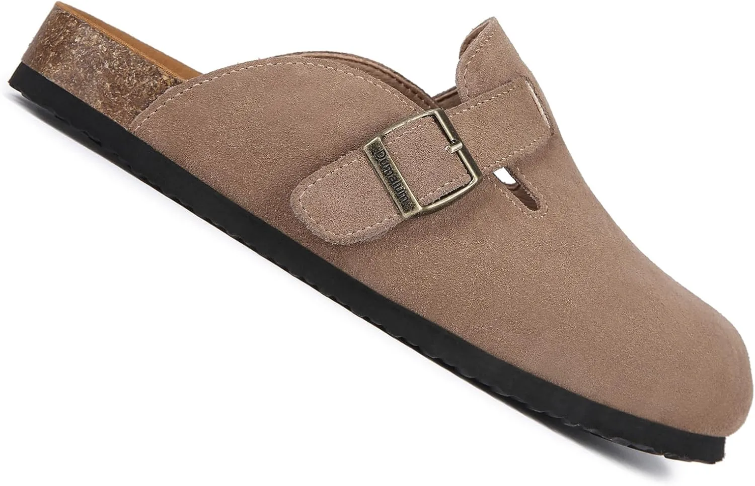 Dumalum Suede Clogs for Women and Men - Adjustable Buckle Slip-on Cork Footbed Mules with Antislip Sole - Unisex Slippers