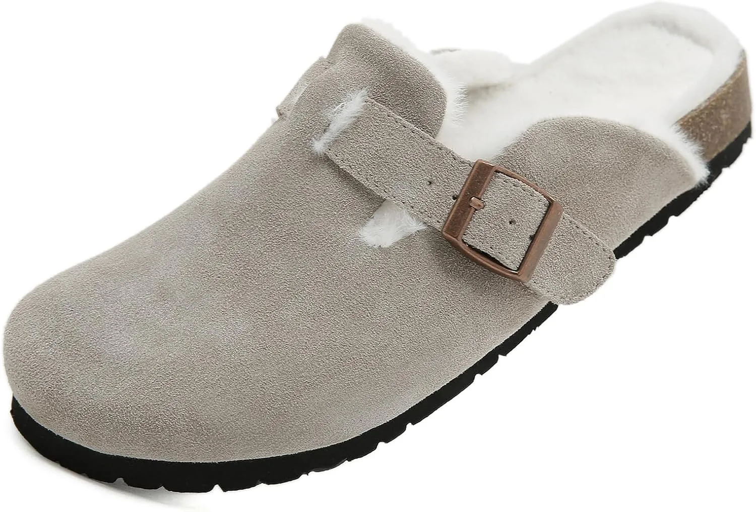 Dumalum Suede Clogs for Women and Men - Adjustable Buckle Slip-on Cork Footbed Mules with Antislip Sole - Unisex Slippers