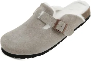 Dumalum Suede Clogs for Women and Men - Adjustable Buckle Slip-on Cork Footbed Mules with Antislip Sole - Unisex Slippers