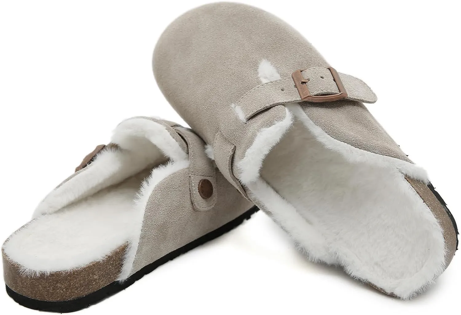 Dumalum Suede Clogs for Women and Men - Adjustable Buckle Slip-on Cork Footbed Mules with Antislip Sole - Unisex Slippers