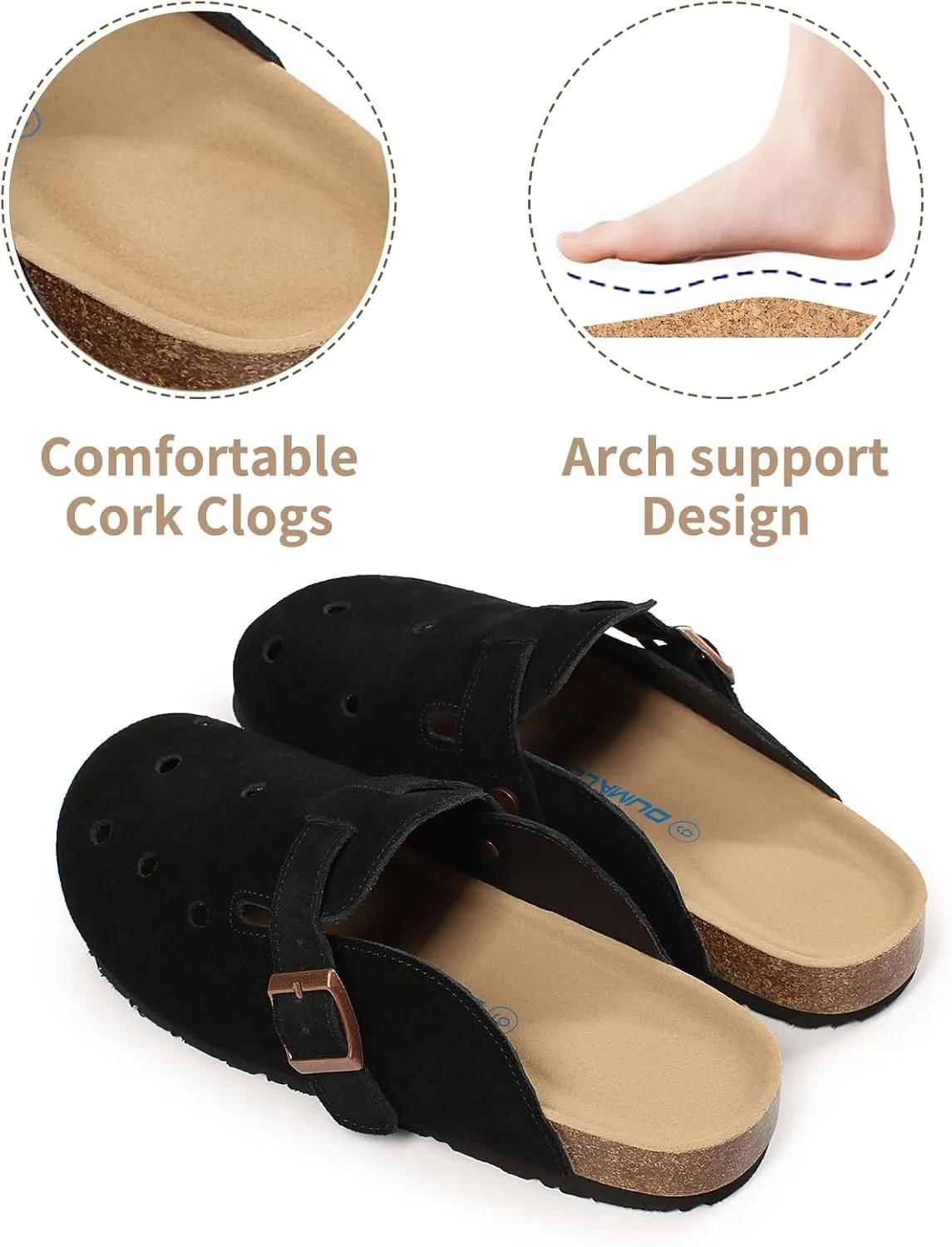 Dumalum Suede Clogs for Women Men Unisex Slip-on Potato Shoes Footbed Suede Cork Clogs and Mules House Slipers with Arch Support DIY & Breathable
