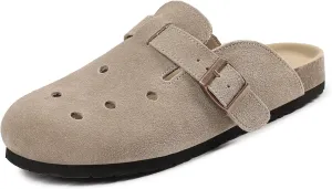 Dumalum Suede Clogs for Women Men Unisex Slip-on Potato Shoes Footbed Suede Cork Clogs and Mules House Slipers with Arch Support DIY & Breathable