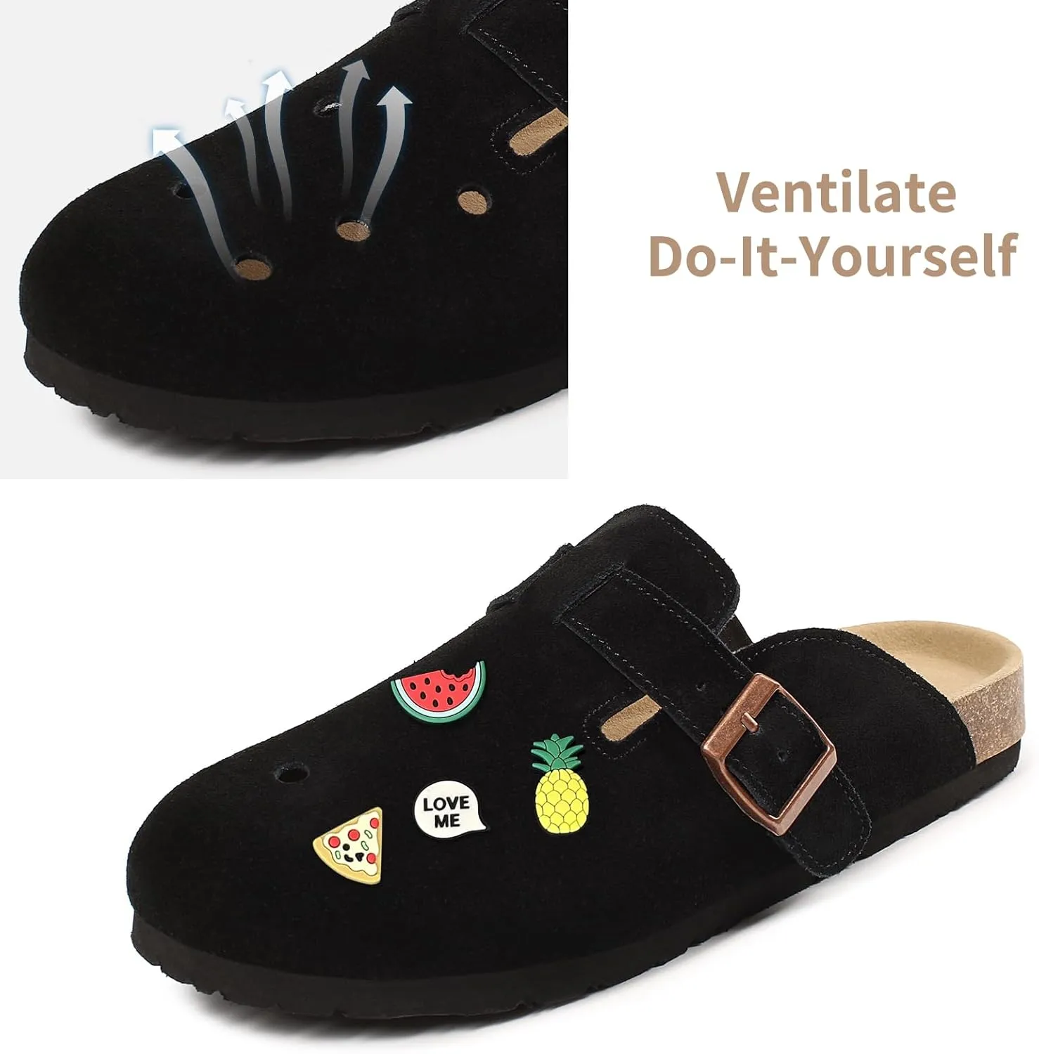 Dumalum Suede Clogs for Women Men Unisex Slip-on Potato Shoes Footbed Suede Cork Clogs and Mules House Slipers with Arch Support DIY & Breathable