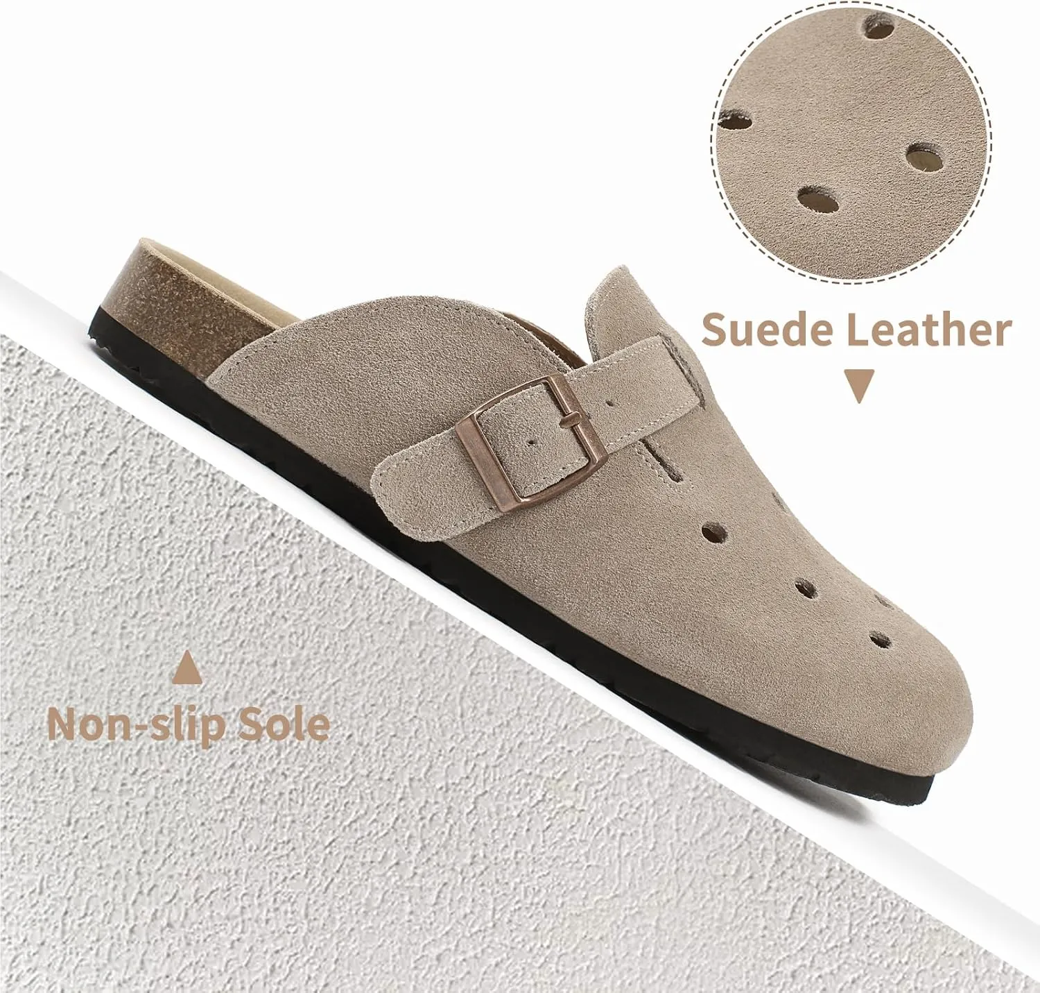 Dumalum Suede Clogs for Women Men Unisex Slip-on Potato Shoes Footbed Suede Cork Clogs and Mules House Slipers with Arch Support DIY & Breathable