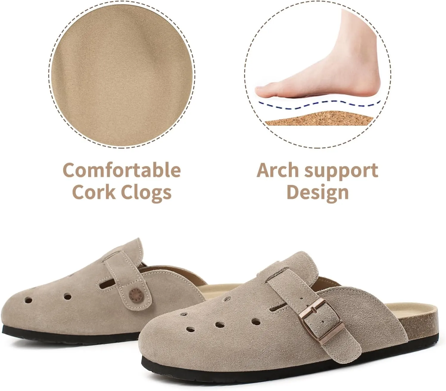 Dumalum Suede Clogs for Women Men Unisex Slip-on Potato Shoes Footbed Suede Cork Clogs and Mules House Slipers with Arch Support DIY & Breathable