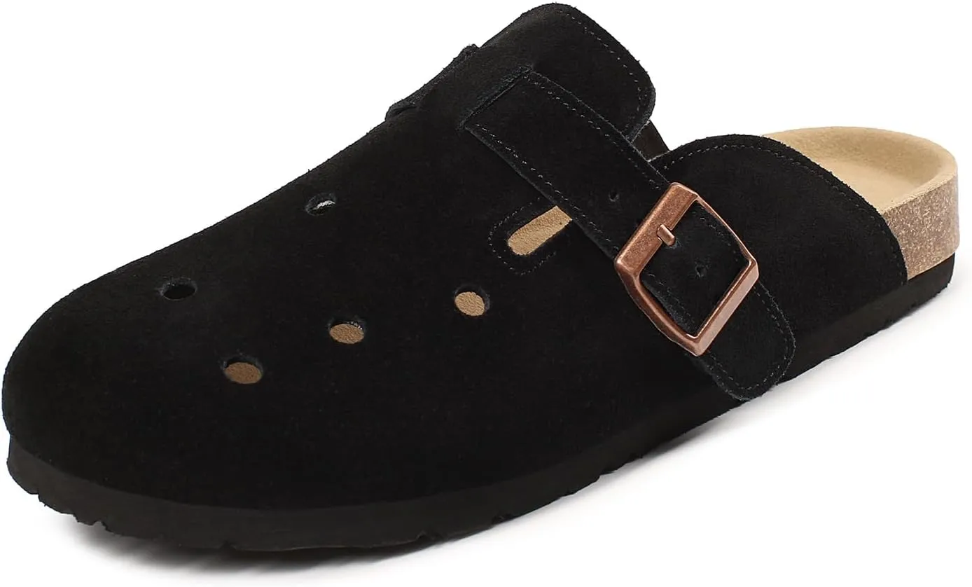 Dumalum Suede Clogs for Women Men Unisex Slip-on Potato Shoes Footbed Suede Cork Clogs and Mules House Slipers with Arch Support DIY & Breathable