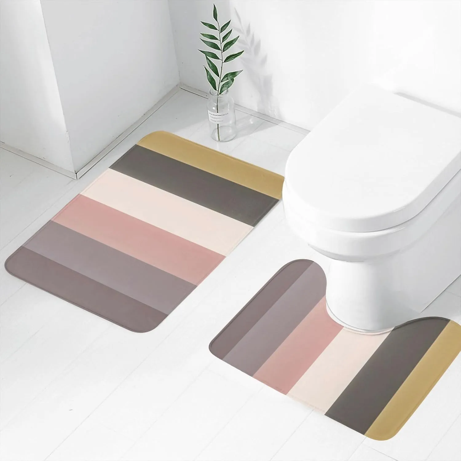EkcoS A Warm and Rustic Colour Scheme Bathroom Rugs Set 2 Piece Microfiber Bath Shower Mat and U-Shaped Toilet Rug Non Slip Absorbent Bath Rug for Tub