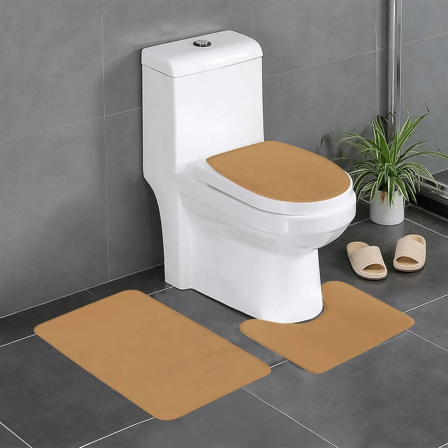EkcoS Solid Color Brown Bathroom Rugs Set 3 Piece Microfiber Bath Shower Mat and U-Shaped Toilet Rug, Machine Wash Dry, Non Slip Absorbent Bath Rug for Tub.
