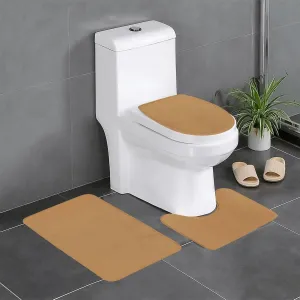 EkcoS Solid Color Brown Bathroom Rugs Set 3 Piece Microfiber Bath Shower Mat and U-Shaped Toilet Rug, Machine Wash Dry, Non Slip Absorbent Bath Rug for Tub.