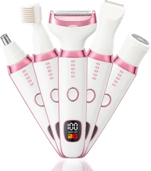 Electric Razors Shavers for Women, Bikini Trimmer 5 in 1 Electric Shaver Razor for Women Wet/Dry Face Razors for Face Nose Eyebrow Arms Armpit Legs Pubic Area Painless Facial Hair Removal