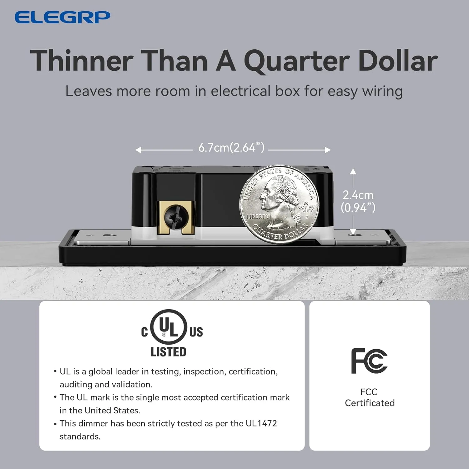 ELEGRP Digital Dimmer Light Switch for 300W Dimmable LED/CFL Lights and 600W Incandescent/Halogen, Single Pole/3-Way LED Slide Dimmer Light Switch, Wall Plate Included, UL Listed, 2 Pack, Matte Black
