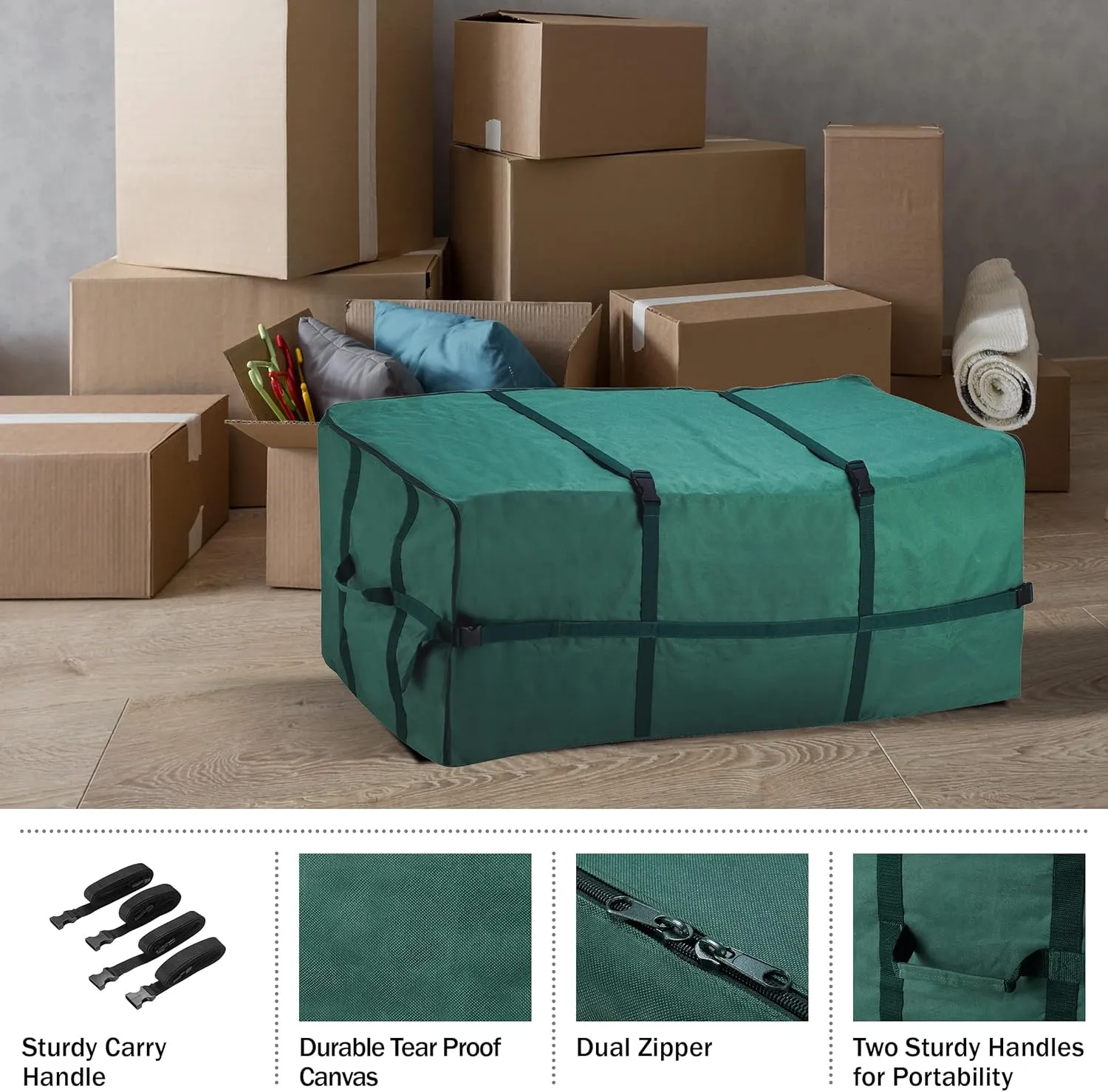 Elf Stor Heavy Duty Canvas Christmas Tree Storage Bag with Straps, fits up to 7.5 ft Tree, Green