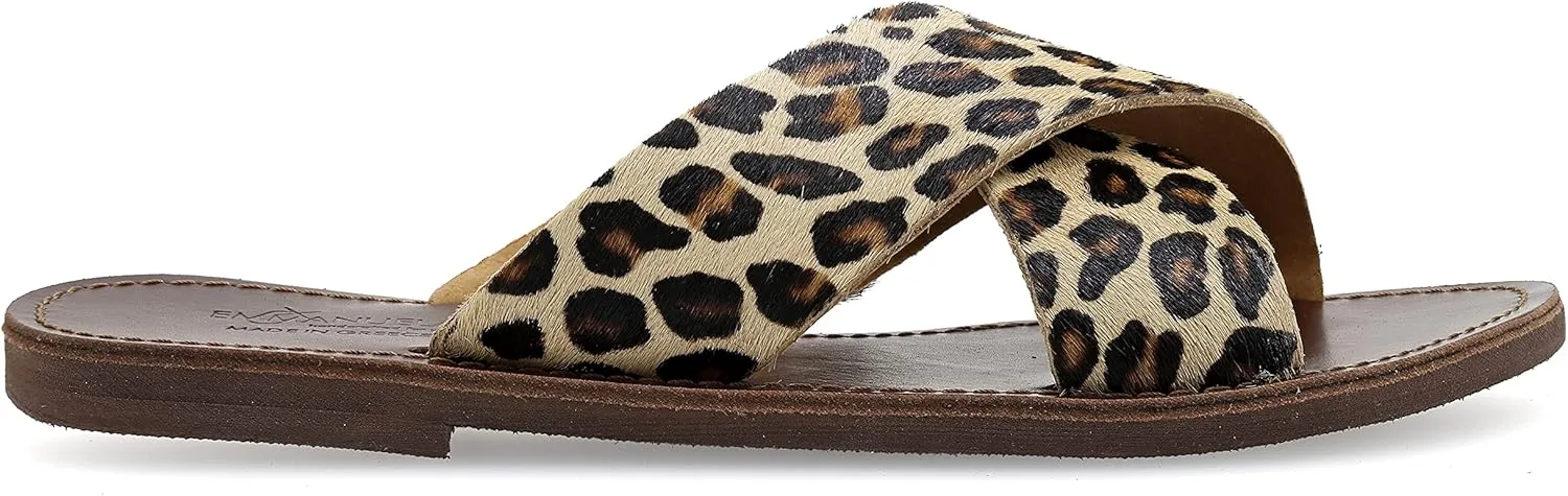 Emmanuela Greek Handmade Leather Flat Sandals, Quality Slide on X Strap Summer Shoes for Women, Open Toe Cross Strappy Sliders, Boho Chic Mules