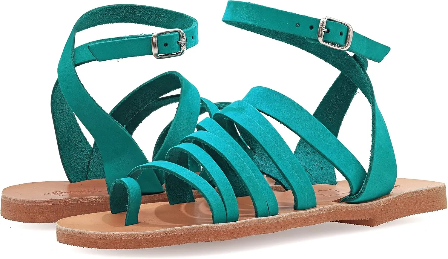 Emmanuela Greek Style Sandals, Quality Handmade Leather Open Toe Flat Sandals, Adjustable Buckle Strap Summer Shoes for Women, Boho Chic Mules, Slingback Ankle Strap