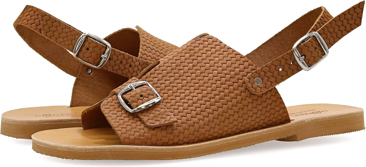 Emmanuela Greek Style Sandals, Quality Handmade Leather Open Toe Flat Sandals, Adjustable Buckle Strap Summer Shoes for Women, Boho Chic Mules, Slingback Ankle Strap