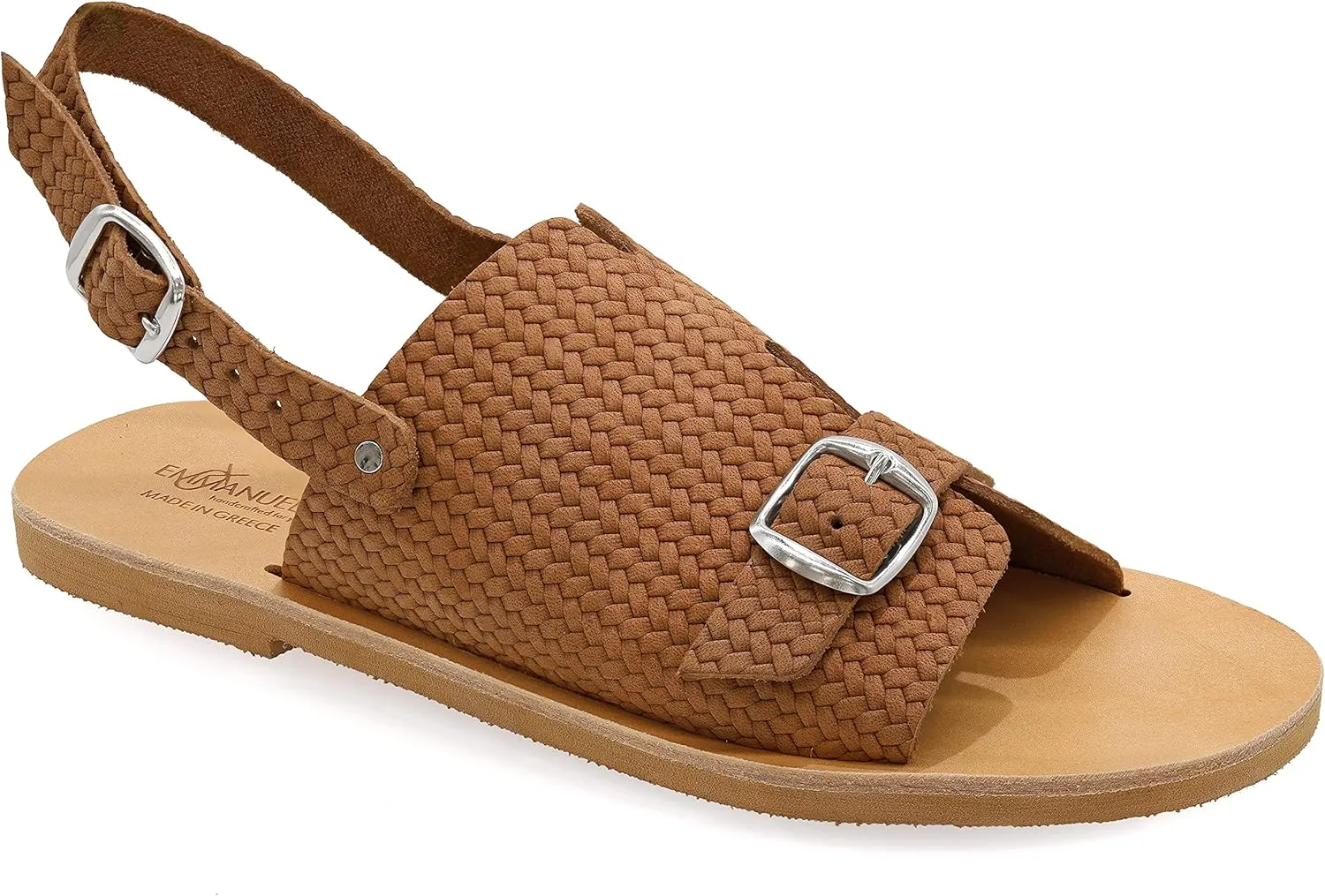 Emmanuela Greek Style Sandals, Quality Handmade Leather Open Toe Flat Sandals, Adjustable Buckle Strap Summer Shoes for Women, Boho Chic Mules, Slingback Ankle Strap