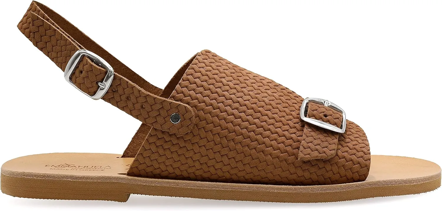 Emmanuela Greek Style Sandals, Quality Handmade Leather Open Toe Flat Sandals, Adjustable Buckle Strap Summer Shoes for Women, Boho Chic Mules, Slingback Ankle Strap