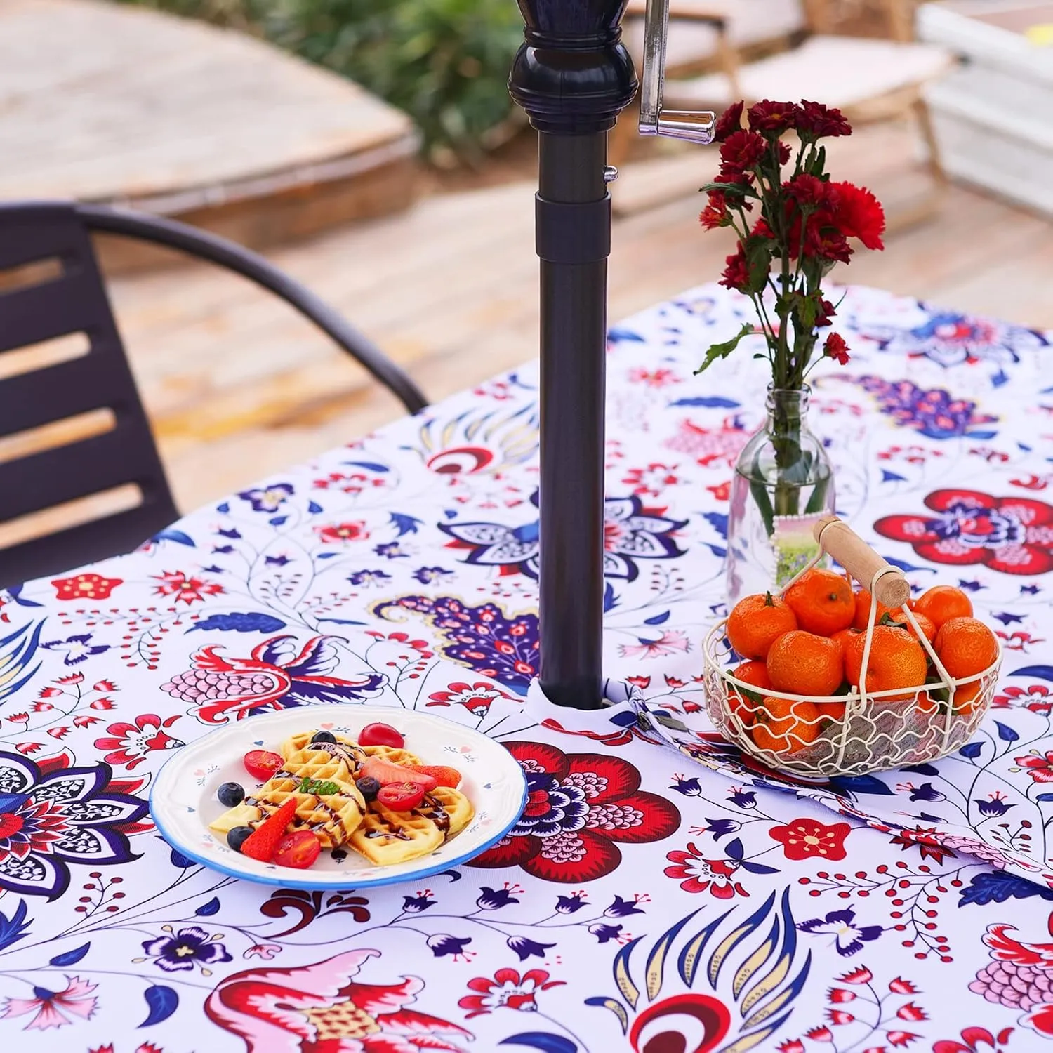 Eternal Beauty 60X 84” Rectangle Tablecloth Waterproof Outdoor Tablecloth with Umbrella Hole for Patio Spring Summer Tables,Bloom
