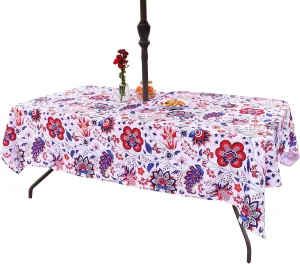 Eternal Beauty 60X 84” Rectangle Tablecloth Waterproof Outdoor Tablecloth with Umbrella Hole for Patio Spring Summer Tables,Bloom