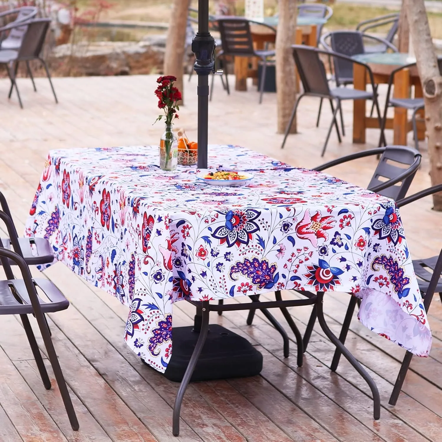 Eternal Beauty 60X 84” Rectangle Tablecloth Waterproof Outdoor Tablecloth with Umbrella Hole for Patio Spring Summer Tables,Bloom