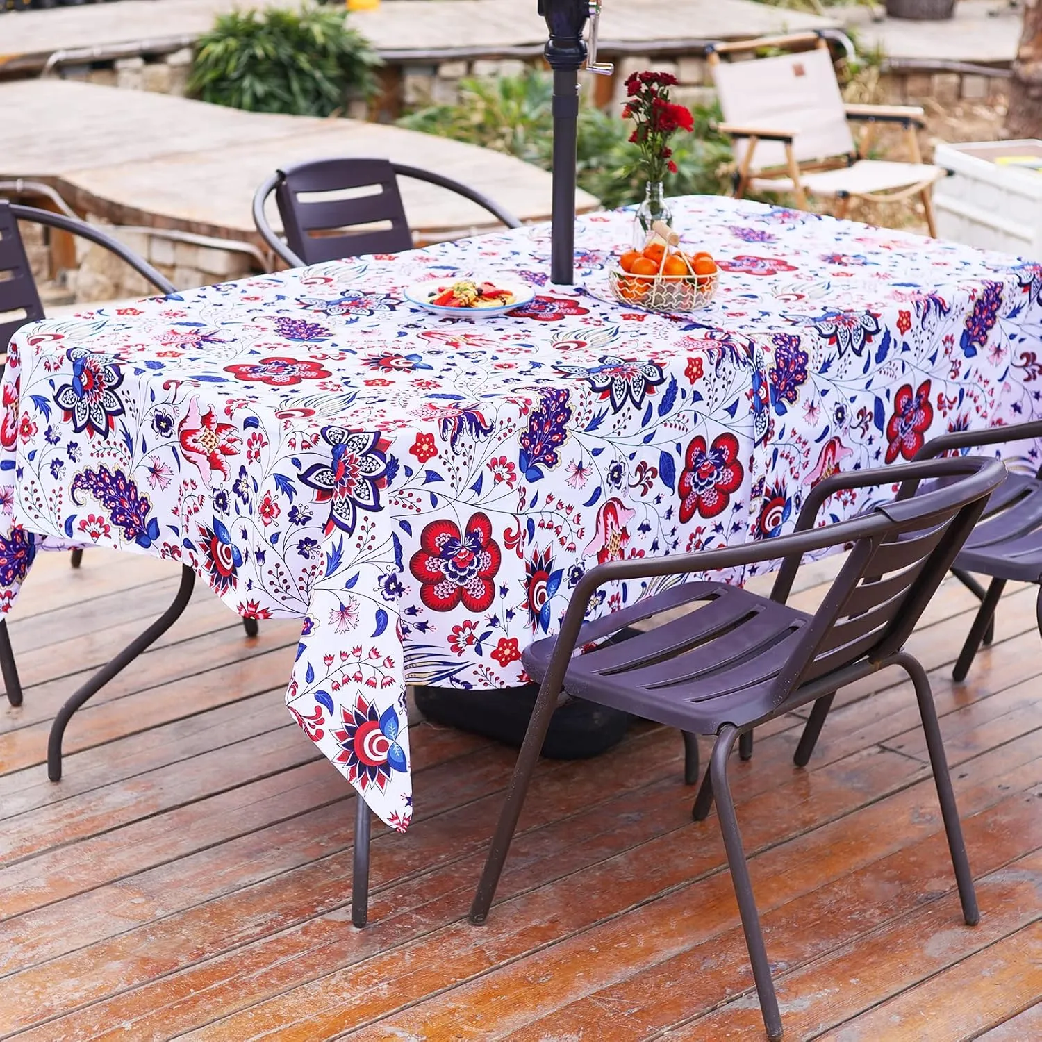 Eternal Beauty 60X 84” Rectangle Tablecloth Waterproof Outdoor Tablecloth with Umbrella Hole for Patio Spring Summer Tables,Bloom