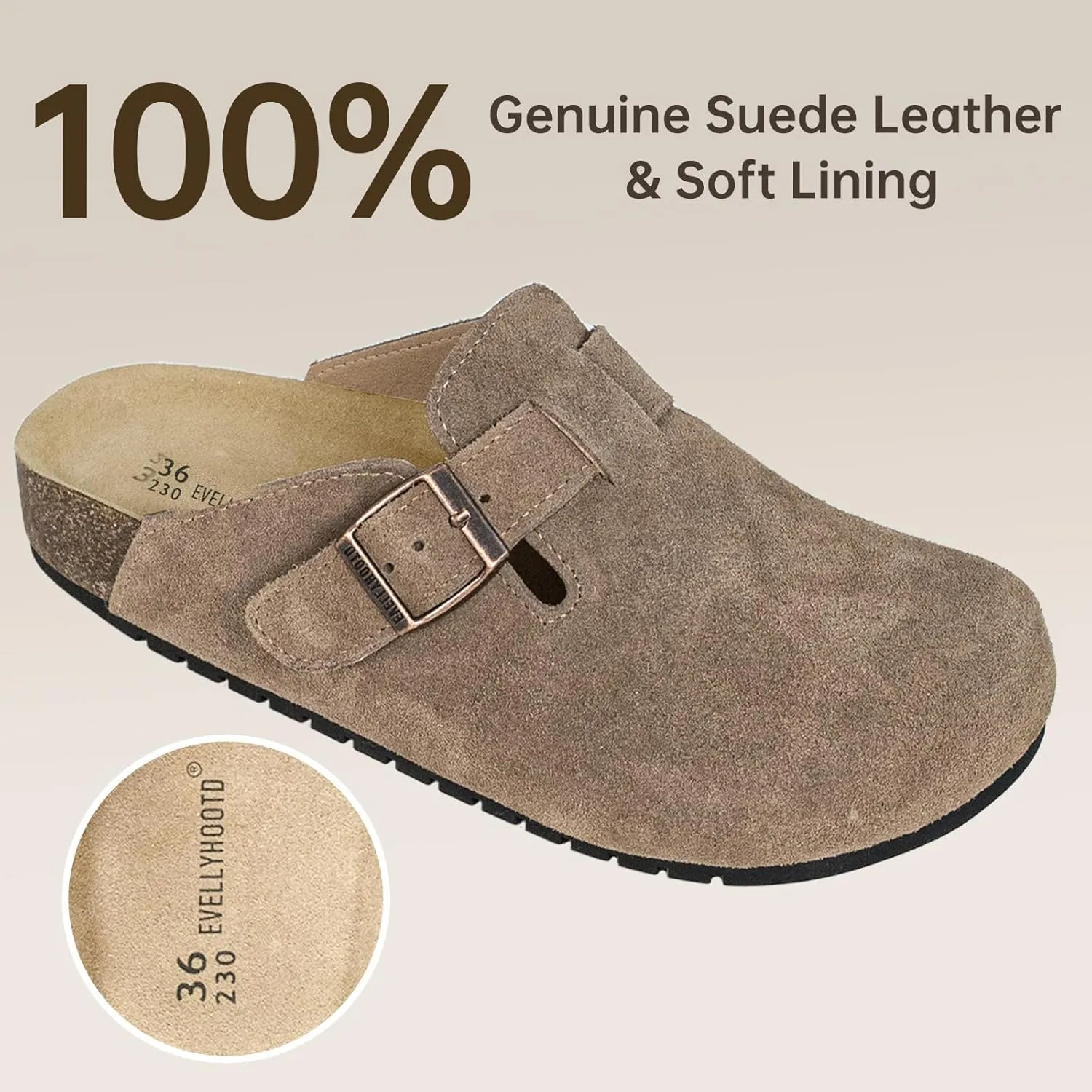 EVELLYHOOTD Clogs for Women Men Comfortable Suede Clogs Leather Mules Cork Footbed Sandals with Arch Support(with Socks)
