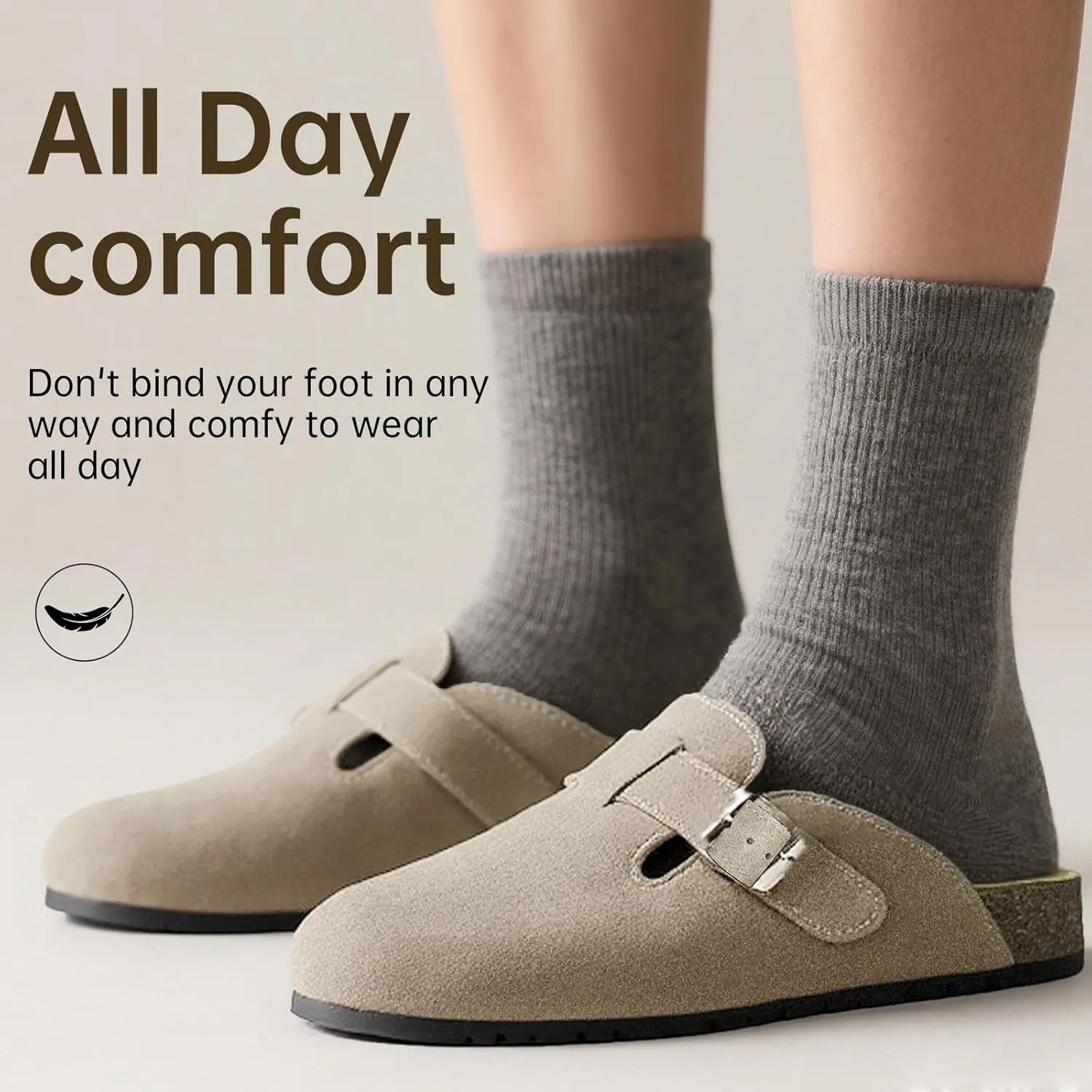 EVELLYHOOTD Clogs for Women Men Comfortable Suede Clogs Leather Mules Cork Footbed Sandals with Arch Support(with Socks)