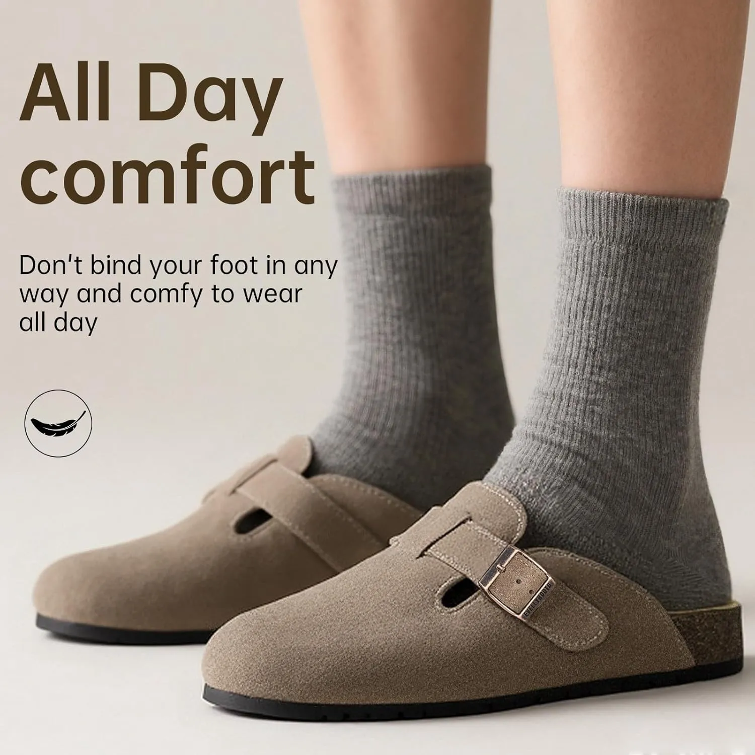EVELLYHOOTD Clogs for Women Men Comfortable Suede Clogs Leather Mules Cork Footbed Sandals with Arch Support(with Socks)