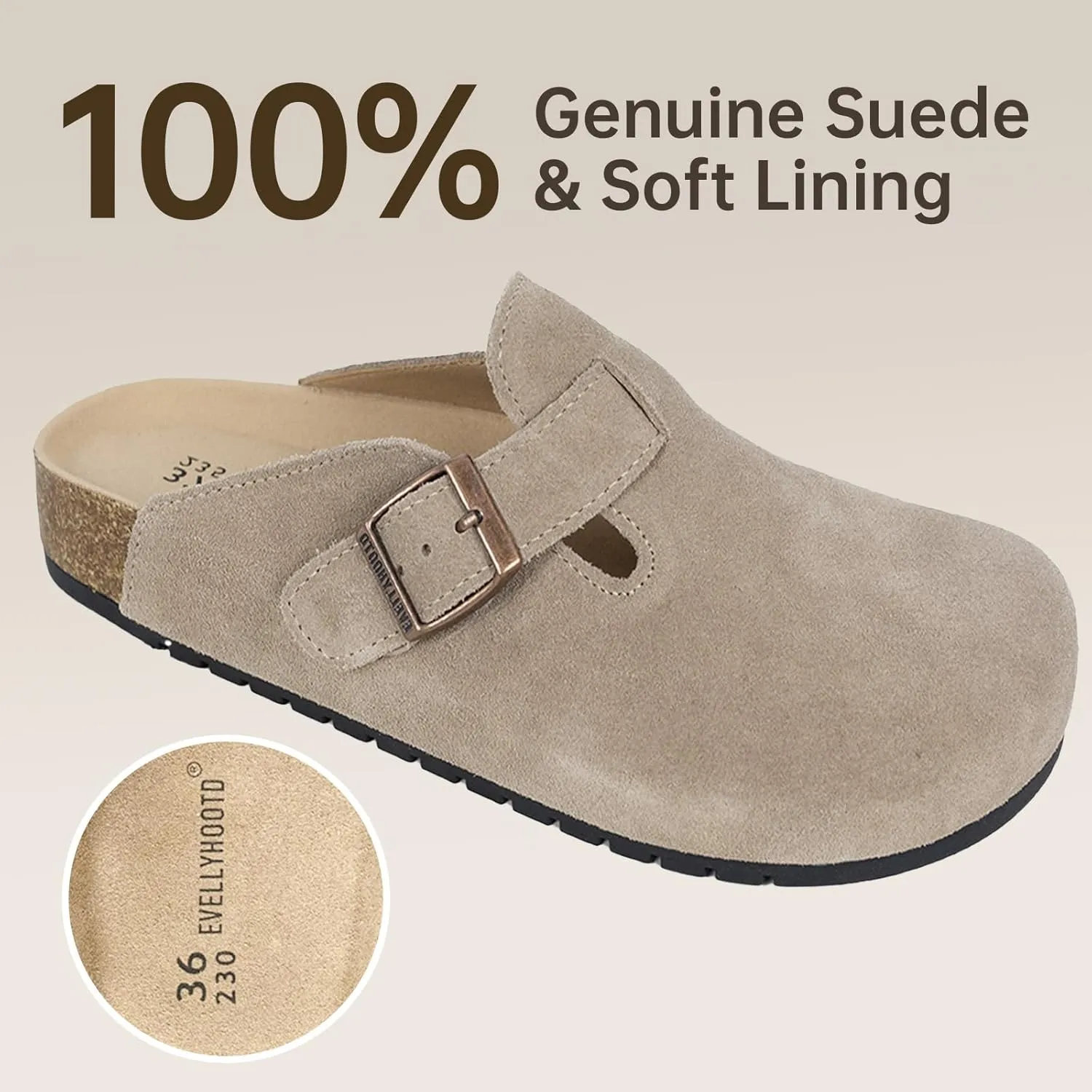 EVELLYHOOTD Clogs for Women Men Comfortable Suede Clogs Leather Mules Cork Footbed Sandals with Arch Support(with Socks)