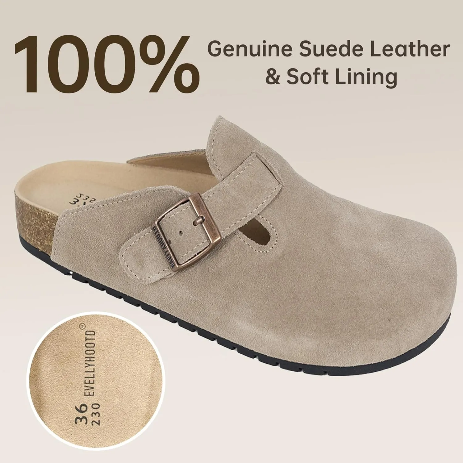 EVELLYHOOTD Clogs for Women Men Comfortable Suede Clogs Leather Mules Cork Footbed Sandals with Arch Support(with Socks)