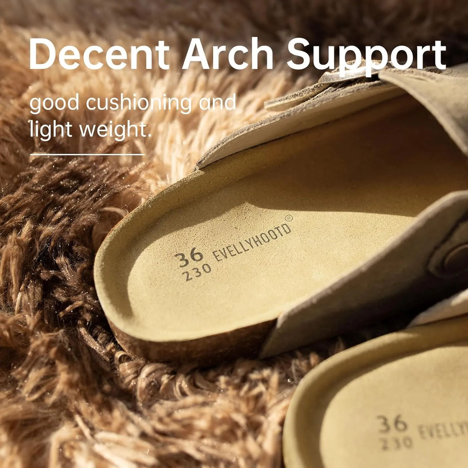 EVELLYHOOTD Clogs for Women Men Comfortable Suede Clogs Leather Mules Cork Footbed Sandals with Arch Support(with Socks)